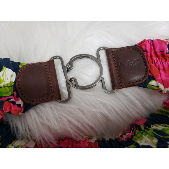 Abercrombie & Fitch M/L leather fabric floral STRETCH belt y2k vintage tropical - Picture 2 of 5